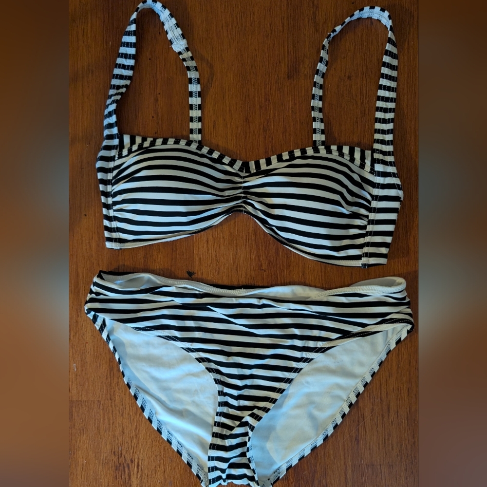 Black and White Striped Bikini Set